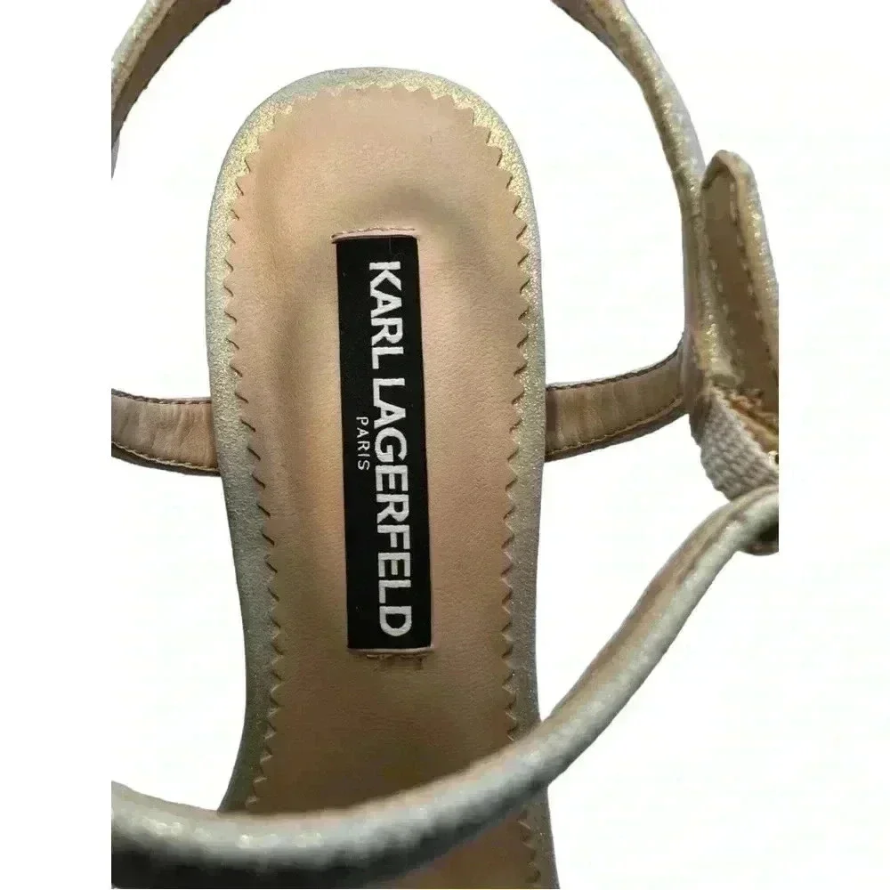 Lagerfeld Paris Women's Ankle Strap Heeled Sandal •Sparkly Gold•Size 8.5•